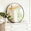 Round Wall Mirror 24 Inch Black Vanity Mirror with Metal Frame, Modern Circle for Bathroom, Entryway, Bedroom, Living Room, Wall Mounted Decorative Mirrors