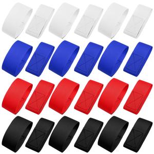 12 Pairs Solid Color Sleeve Holders for Soccer, Softball, Baseball T-Shirts - Ties and Straps for Sports Activities (Black, Blue, Red, White)