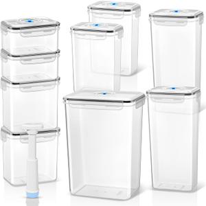 LemonRoad 9 Set Vacuum Seal Storage Food Containers with Lids (9 containers &9 Lids &1 Hand Vacuum Pump), Premium Airtight Food Storage, Airtight and Leak Proof (Black)