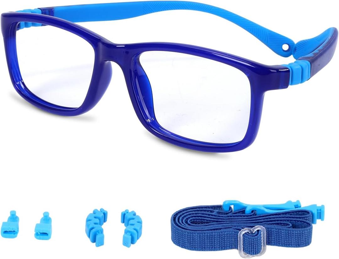 Toddler/Kids/Teens Glasses - Unbreakable TR90 Frame, 180° Flexible, Lightweight & Safe Glasses for Kids Age 2-15 (Blue)
