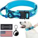 Hotsky Tactical Dog Collar, Adjustable Military Training Nylon Airtag Collar with Handle and Heavy Duty Metal Buckle for Medium Large Dogs, with Airtag Holder and Two PatchesBlue Camo,L (L(17"-20.5"))