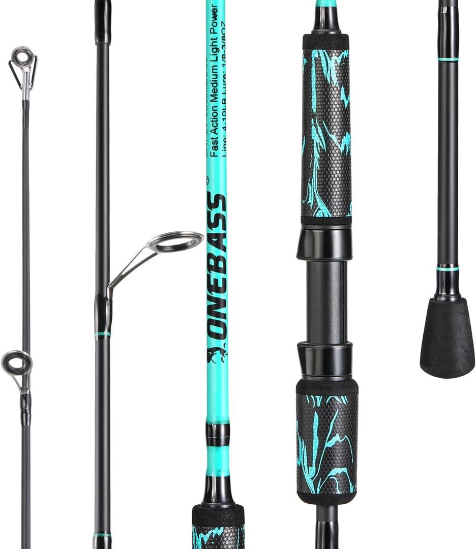 One Bass Spinning Rod & Casting Rod, High Performance IM6 Graphite Fishing Pole for Bass Fishing,2- Piece Desgin for Travel, 6'0"-ML-Fast