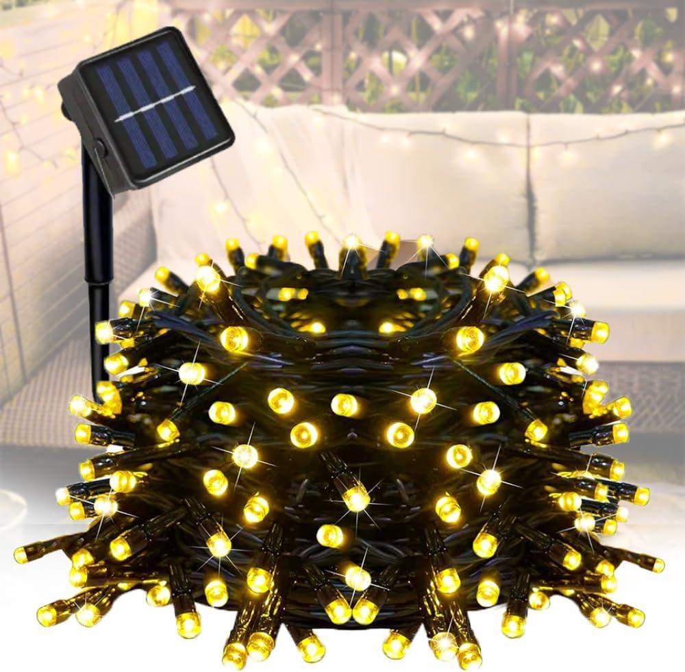 Solar String Lights Outdoor, Blackish Green Wire, 40ft 100 LED with 8 Lighting Modes for Outside,Garden,Courtyards,Trees (Warm White)