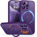 CANSHN 360° Spin Magnetic Stand for iPhone 15 Pro Max Case [Full Camera Protection] [Compatible with Magsafe] [Translucent Matte] Shockproof Protective Kickstand Phone Cover 6.7" - Deep Purple