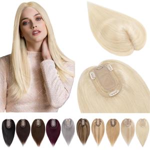 Hair Toppers for Women Real Human Hair No Bangs 7 * 13 CM Silk Base Clip In Topper Hairpieces Wiglet Top Hair Pieces for Women With Thinning Hair -6 Inch Platinum Blonde (60 Platinum Blonde)