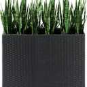 LEWIS&WAYNE Tall Planters for Outdoor Plants Handmade Wicker Large Rectangular Block Planter Box with Removable Liners Modern Planter for Indoor Outdoor Patio Deck - Black, 32 x 11 x 24 inches