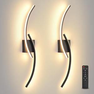 Battery Operated Wall Sconce Set of 2, 3000K-6000K LED Dimmable Battery Wall Sconces with Remote Control, USB Rechargeable 31.4 inch Black Wireless Wall Lights for Living Room, Bedroom, Staircases