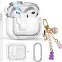 Clear Case for AirPods 3 Gen Case 2021, Secure Lock Case for Apple Airpod 3rd Generation Case Cover with Silicone Wrist Strap Cute Candy Keychain for Women,White