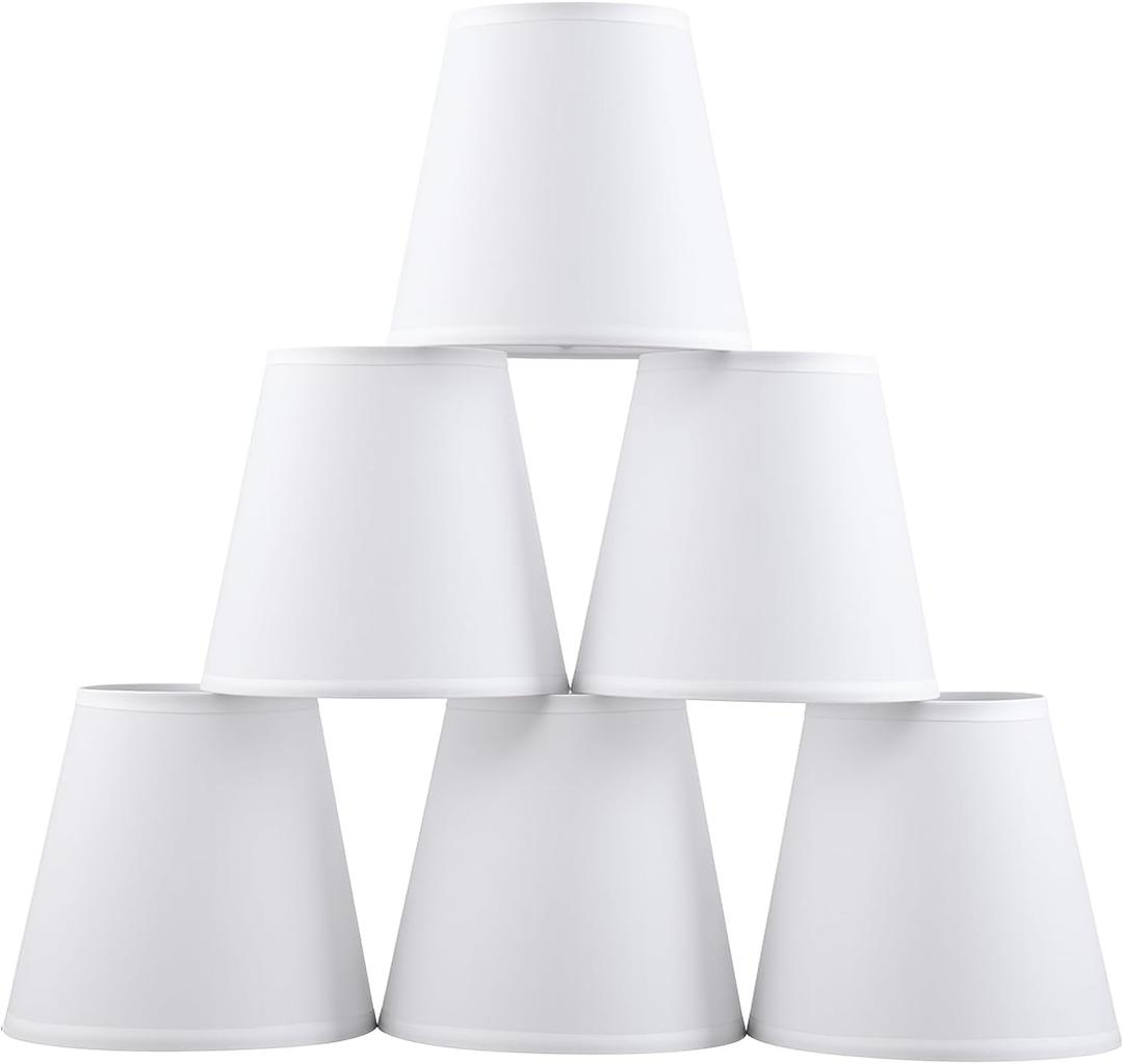 Set of 6 Clip-on Mini Chandelier Lamp Shades,3.5" x 5.1" x 5.5",Small Barrel, Handmade, Traditional Decorative, Natural Linen Lamp Shade, Modern European Style Bell Shade (White)