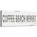 Retro Coffee Beach Repeat Sign Shabby Chic Coastal Bar Decor Inspirational Words Prints on Wood Grain Canvas Country Seaside Coffee Shop Pub Store Decoration Summer Beach House Supplies 6x17inch