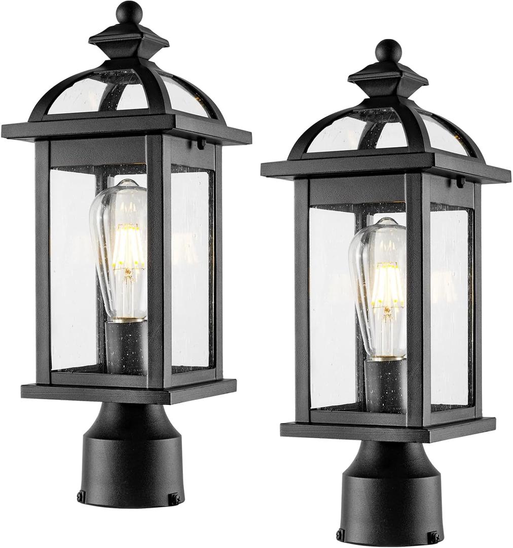 Darkaway Outdoor Post Lights Lamp Posts Outdoor Lighting, Waterproof Aluminum Post Lights Exterior Light Fixtures with Glass,Fence Pole Lights for Yard Patio Garage 2 Pack (Black)