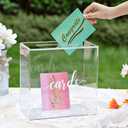 UNIQOOO Clear Acrylic Card Box w/Slot, Thick DIY Wedding Box Blank White Print, Large 10x10x5.5 in, for Reception Decoration Fundraiser Money Box Election Ballot Graduation Keepsake Party Favor