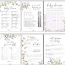 Baby Shower Games Set for 25 Guests - 6 Fun Activities, 50 Double-Sided Cards (Floral)