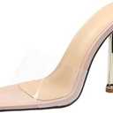 Women's Transparent Strap Stilettos Sexy Slides Sandals Fashion Clear Square Open Toe Comfortable Slingback Slip-On High Heels Prom Party Dress Mules Sandals (10, Pink)