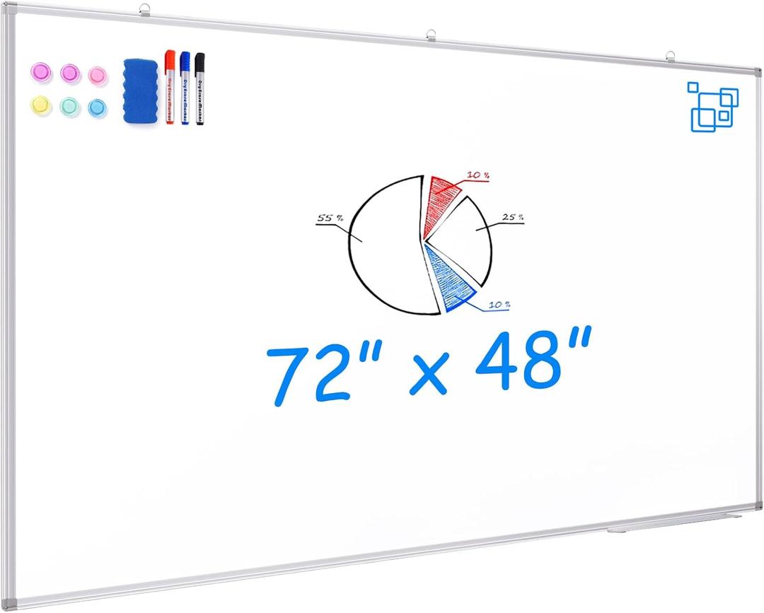 Maxtek White Board Dry Erase 72 x 48, Magnetic Dry Erase Whiteboard for Wall 6' x 4' Wall-Mounted Aluminum Frame Versatile Presentation Marker Board with a Long Pen Tray for Classroom, Office & Home