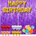 77Pcs Purple Happy Birthday Party Decorations Kit, Happy Birthday Banner, Purple Streamers Tinsel Curtain Backdrop, 4 Colors Foil Heart Balloon with 50Pcs Colorful Balloons Party Decor for Girls Women