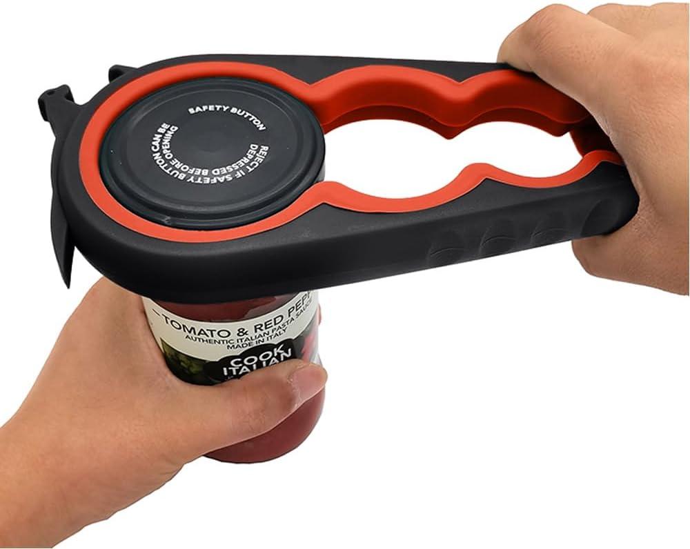 Jar Opener Bottle Opener and Can Opener for Weak hands, Seniors with Arthritis and Anyone with Low Strength, Multi Jar Opener Get Lids Off Easily (Black and Red)