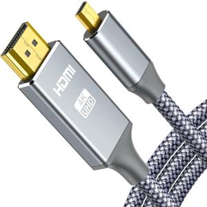 4K Micro HDMI to HDMI Male Cable Adapter, 4K@60Hz HDR Nylon Braid Cord for GoPro Hero, Zfc, RPi, A6000, A6300, Camera, Video Capture Card, Grey 6FT