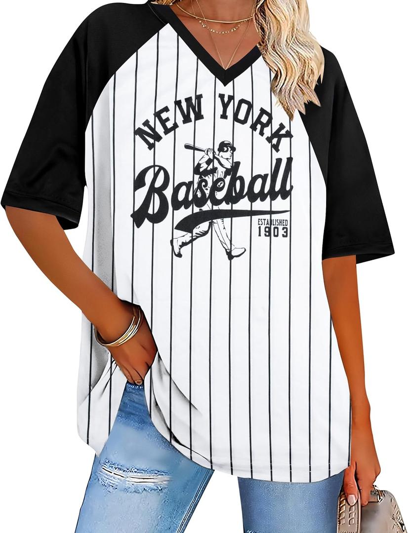 Baseball Graphic Shirts for Women Baseball Fan T-Shirts Baseballs Team Tee Game Day Outfits Casual Tops (White, L)