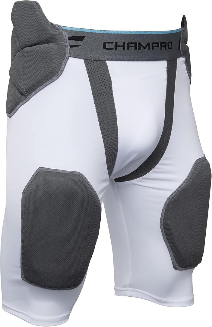 CHAMPRO Youth Tri-Flex 5-Pad Integrated Girdle (Large, White, Grey Trim)