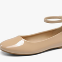 DREAM PAIRS Women's Dressy Ballet Flats Shoes Round Toe Comfortable Ankle Strap Patent Ballerina Flats Shoes Nude 7.5