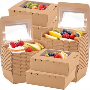 SEUNMUK 30 PCS 40 OZ Kraft Brown Food Boxes, Disposable Kraft Paper to Go Box Containers, Take Out Food Containers, Recyclable Lunch Box with Windows for Restaurants, Catering and Parties