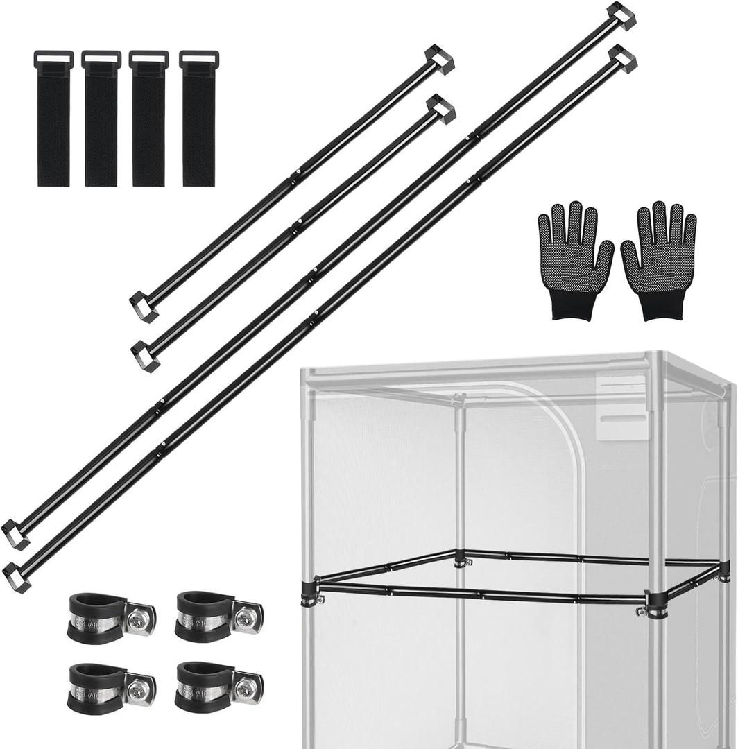 Heavy-Duty Grow Tent Mounting Bars, Durable Side Support Pole with Non-Slip Hook and Loop Straps for Indoor Grow Tents to Prevent Wall Suction (2 * 4)