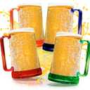 Beer Mugs with Gel Freezer 16 oz, Double Walled Beer Mugs with Handles, Color Handles, Set Of 4