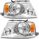 Headlight Assembly for 2004-2008 Ford F150 Pickup 2006-2008 Lincoln Mark LT Clear Lens Chrome Housing Amber Reflector Replacement W/O Bulbs