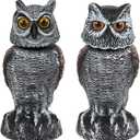 Hedoc 2 Pack Fake Owl Decoys to Scare Birds Away, Rotating Head Bird Deterrents, Nature Enemy Scarecrow Plastic Statues, Pest Repellent for Gardens and Patios (10+11 Inch)