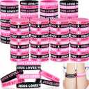 Cunno 100 Pcs Breast Cancer Awareness Pink Ribbon Bracelets Bulk Silicone Wristbands Jesus Loves You Rubber Accessories for Women Breast Cancer Awareness Gifts Supplies Party Favors