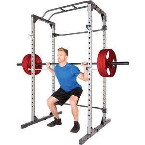 Fitness Reality Power Cage Squat Rack with Optional LAT Pulldown, Cable Crossover, 800 lb Capacity, Multi-Grip Pull-Up Bar, Adjustable Safety Bars, Strength Training for Home Gym