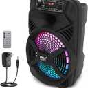 Pyle 8" Portable PA Bluetooth Speaker  300W Max Power, Rechargeable Battery, Flashing LED Party Lights, MP3/USB/FM Radio, Aux Input, Ideal Karaoke Machine for Indoor/Outdoor Events, 8.8"x 7.7"x13.1"