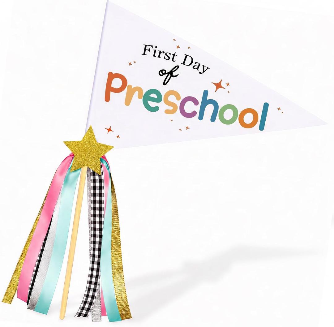 First Day of School Flag, Preschool Back to School Pennants | First Day of Preschool Sign Flags with Ribbons,Back to School Photo Props