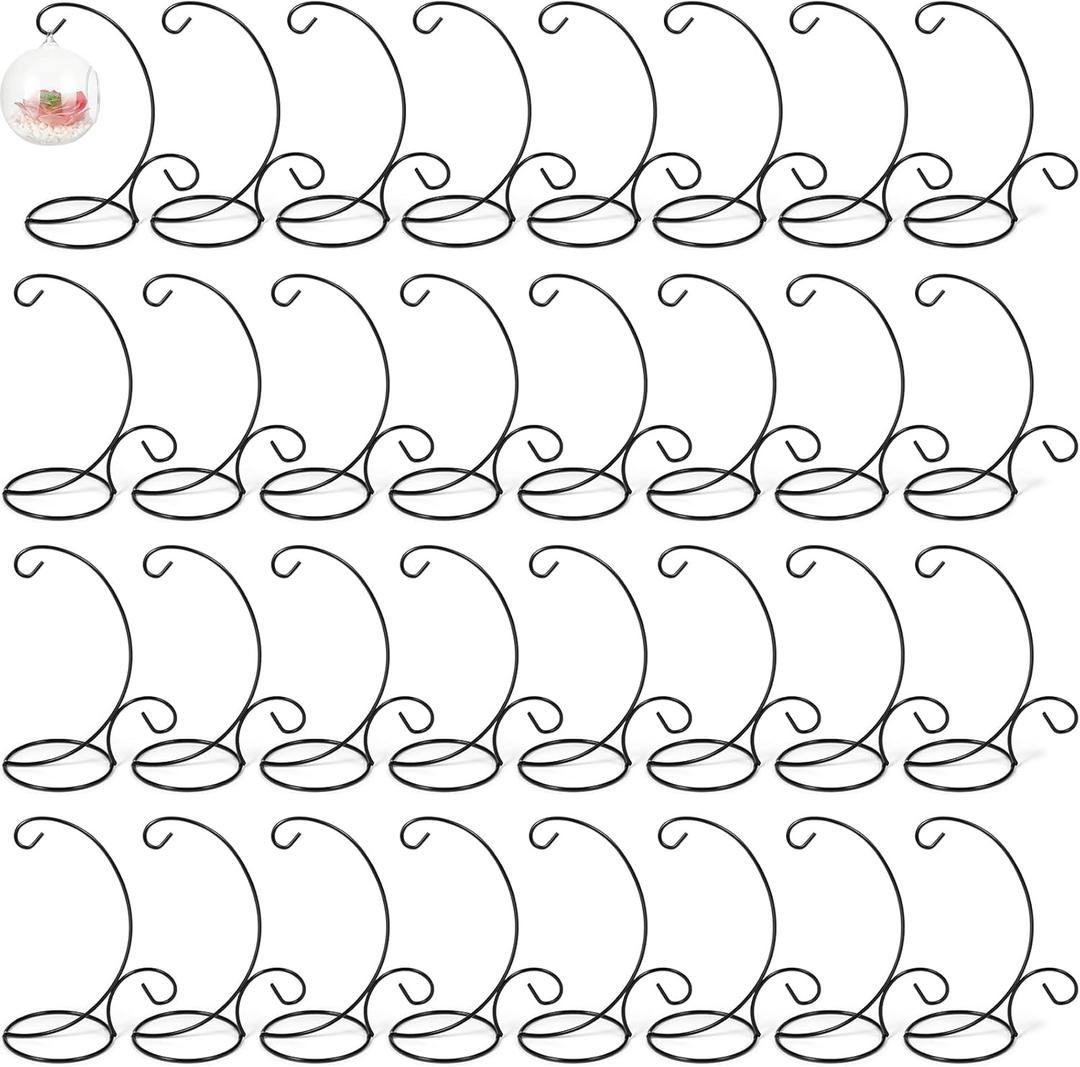 Tandefio 32 Pack Ornament Display Stands 9" H Iron Hanging Stand Rack Holder Air Plant Holder Terrariums Hanger For Wedding Christmas Halloween Glass Witch Ball Home Party Decor Craft Fair Art
