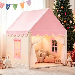Kids Play Tent Indoor Playhouse, Princess Tent with Mat & Star Lights Pink, 47.2 x 40.9 x 51.2 inches