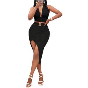 Womens 2 Piece Outfits Sexy Club Outwear Night Out Crop Top and Bodycon Skirt Set Dresses (Medium, 6903 Black)