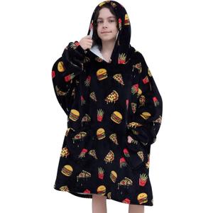 Fiosnow Pizza and Chips Blanket Hoodies for Kids 6-13YR Oversize Wearable Blanket Hoodies for Boys Girls Teens