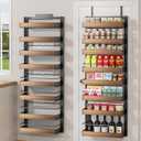 8 Tier Over The Door Pantry Organizer, 2 IN 1 Wall Mount or Hanging Spice Rack Seasoning Shelves with Adjustable Basket, Back of Door Organizer and Storage for Kitchen Cabinet and Room Closet (Black)