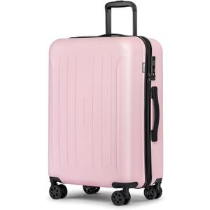 KYME 24-Inch Medium Luggage with Dual 360 Spinner Wheels Hardshell Checked TSA Approved Suitcase for Lightweight Travel (Pink, 24" Checked)