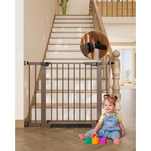 InnoTruth 29.6-39.1 in Wide Baby Gate for Stairs and Doorways, Brown