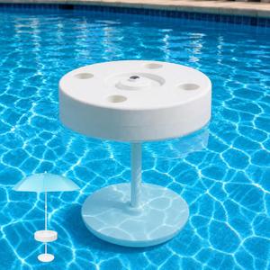 Briwooody Floating Pool Umbrella Stand with Table, Portable Shade Base Holder with Weighted Base and 4 Cup Holders, Pool Sunshade Support for Pools and Hot Tubs (Umbrella Not Included), 20.5 x 9 x 6 inches