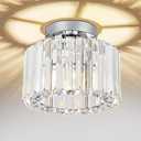 Crystal Ceiling Light, Chrome Semi Flush Mount Lighting Fixture Modern Chandelier, 8.66 Inch Mini Flush Mount Ceiling Lamp for Hallway Entryway Kitchen Bedroom