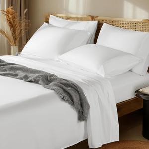 LBRO2M 1000 Thread Count 100% Egyptian Cotton Sheets Set 6 Piece Sets Queen Bed Sheet Deep Pocket Sheet Set 16" Soft Comfortable All Season (Queen, White)