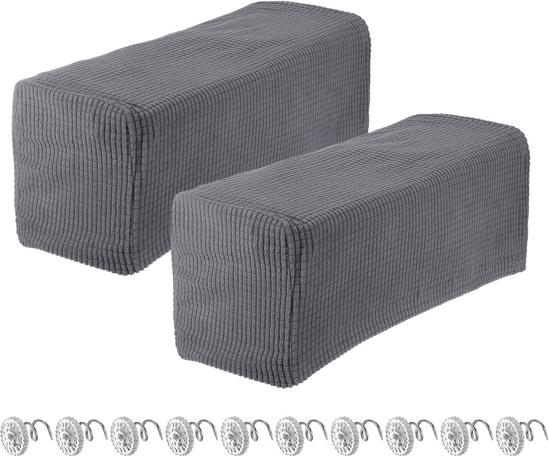 uxcell 2pcs Stretch Armrest Covers for Chairs/Sofas, Couch Arm Covers with Twist Pin, Furniture Protector Slipcovers Light Grey, 6.7"D x 18.5"W x 8.6"H