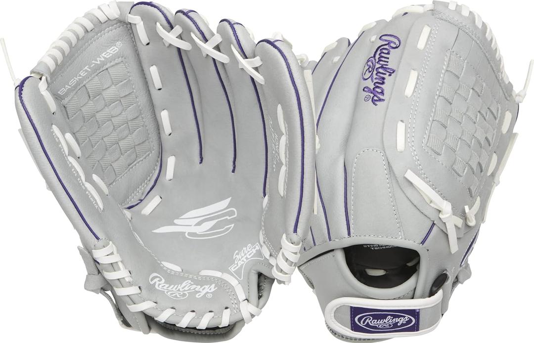 Rawlings | Sure Catch Series Youth Softball Glove | Sizes 10" - 12.5" | Multiple Styles (Grey/Purple)