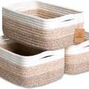 NaturalCozy 11.8"x8"x4.5 Storage Baskets for Shelves 3 Pack | Cotton Rope Woven Small Baskets for Organizing | Small Storage Bins for Nursery, Bathroom, Closet, Cube Shelf, Decorative, Gift Basket (Tone Brown)