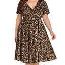 Lepord Print Dress Plus Size Wrap Midi Short Sleeve Casual Summer V-Neck Wedding Guest Maternity Knit Sun Dress Women Leopard 18W