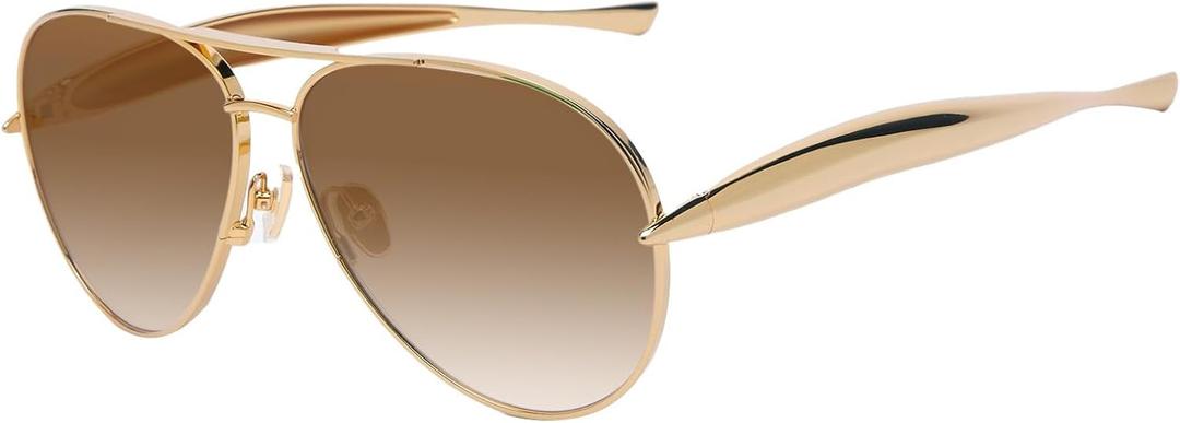 Oversized Aviator Sunglasses For Women 70s Retro 2025 Metal Shades with Gold Streamline Arms
