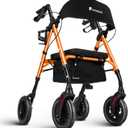 Lightweight Rollator Walker with Seat & Backrest - Foldable Mobility Aid for Seniors, 8" Large Airless Tires, Adjustable Height, Brake,Storage Bag,300 lbs Capacity, 4 Wheel Rolling Walkers for Adults